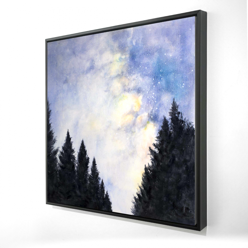 2081-3636-LA126 36 x 36 in. Starry Sky in Forest - Trees Blue Framed Canvas - Home Decor