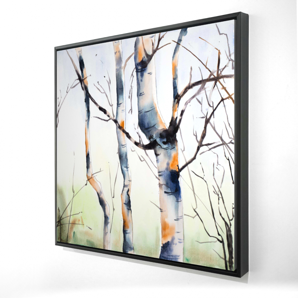 2081-3636-LA133 36 x 36 in. Three Small Birch Trees - Framed Canvas Home Decor Art