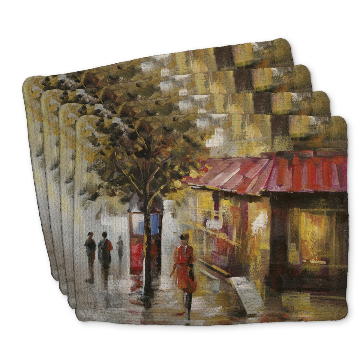 Picture of Begin Home Decor C4BP1418OUNXHP 14 x 18 in. Abstract Street with Passers - Braided Polyester Placemat - Home Decor - Set of 4