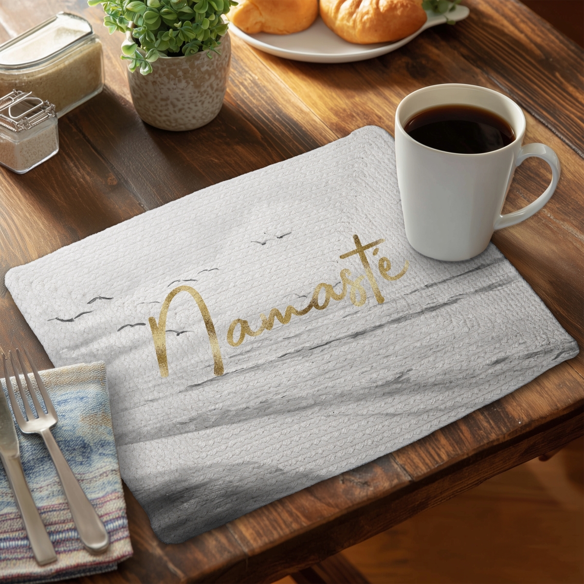 Picture of Begin Home Decor C6BP1418D3GLIW 14 x 18 in. Namaste Braided Polyester Placemat for Stylish Home Decor - Set of 6