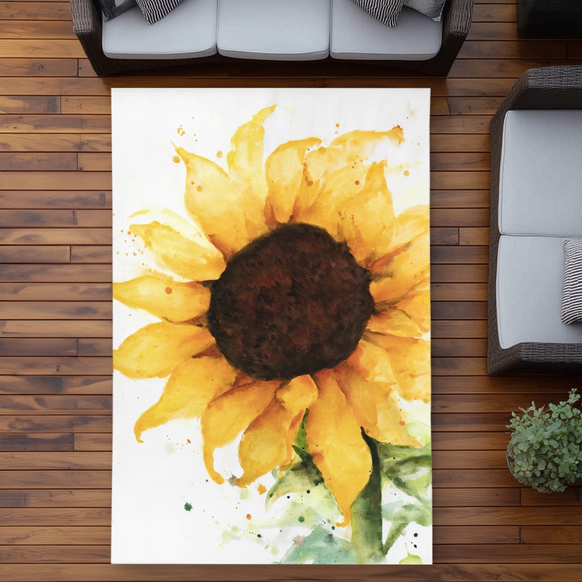 C1ROAR57M52MGT 5 x 7 ft. Sunflower Flowers Green Outdoor Area Rug for Home Decor - Rectangle
