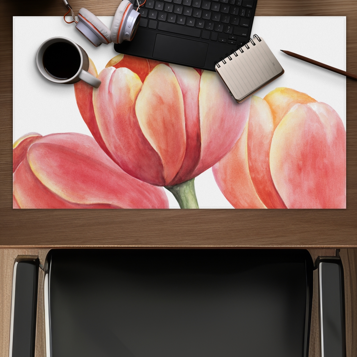 C1DM1424HBJRLU 14 x 24 in. Three Tulips Closeup - Red Floral Gaming Mat for Home Decor