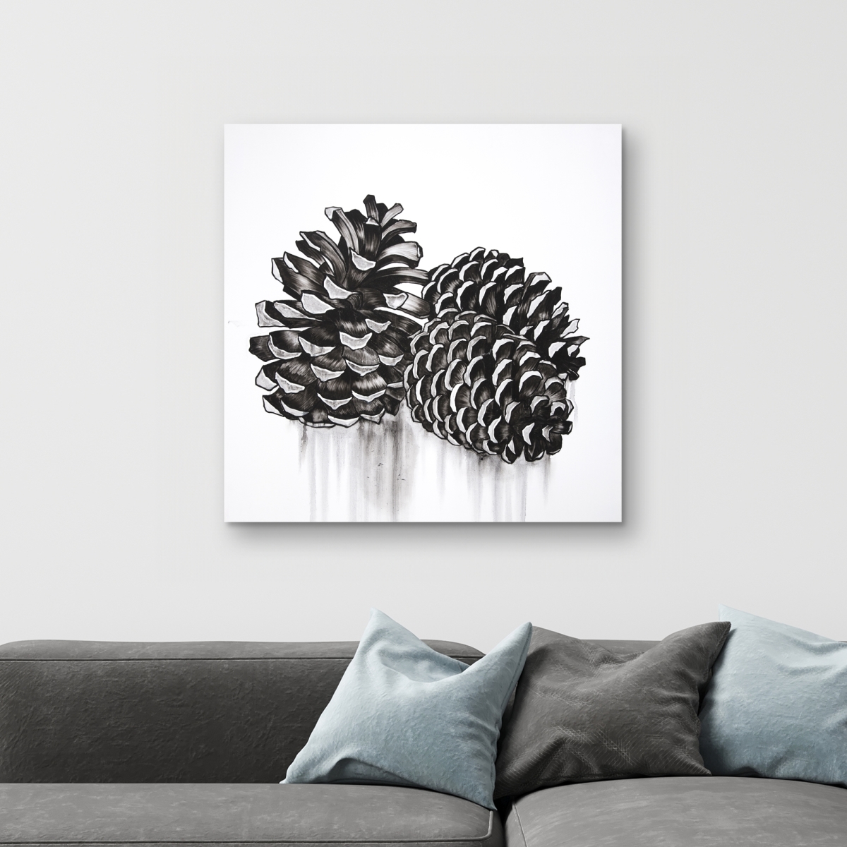C1RC3232WGDVA7 32 x 32 in. Three Small Pine Cones - Bedroom Botanical Canvas Decor