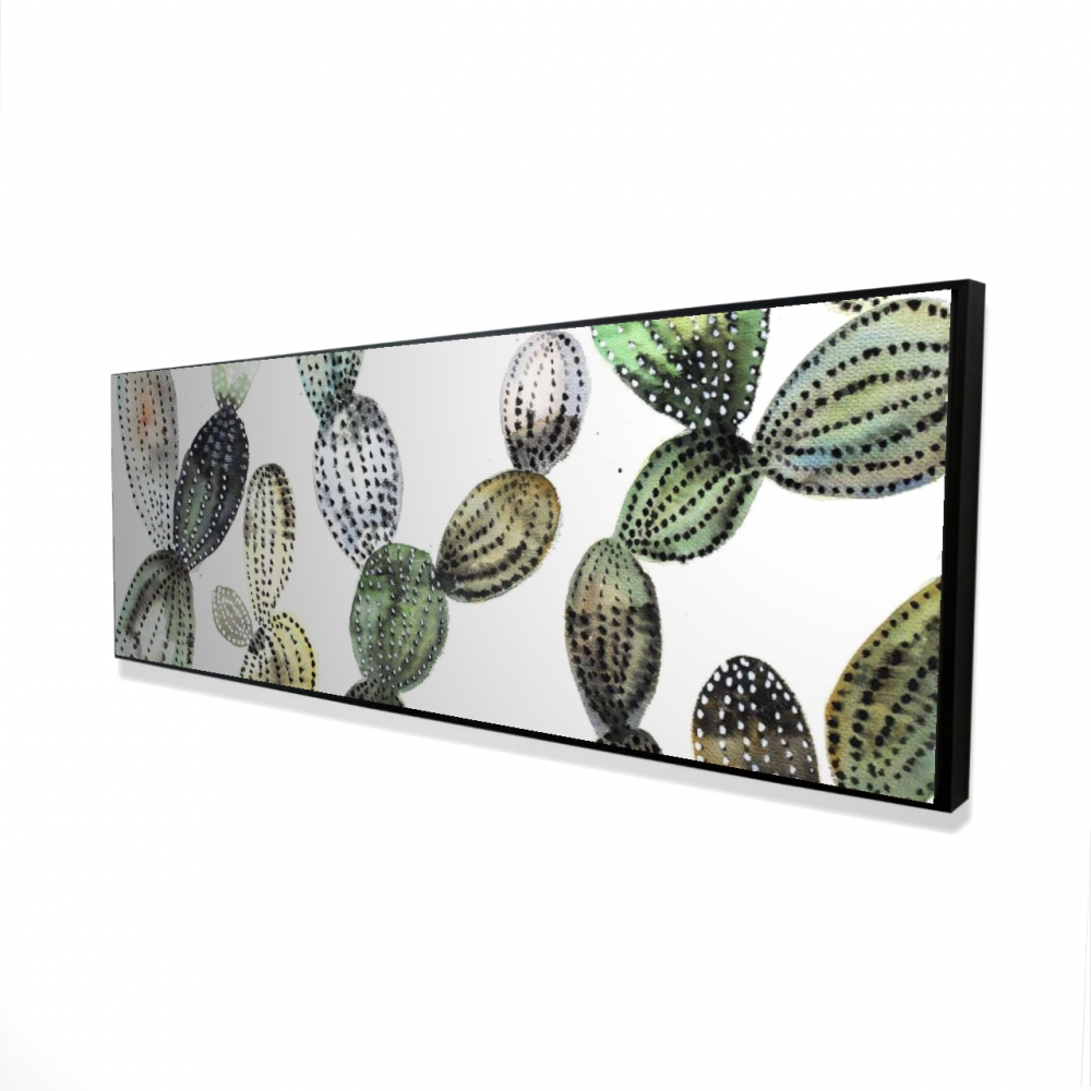 2081-2060-FL315 20 x 60 in. Pattern Opuntia Cactus - Framed Canvas Home Decor Art