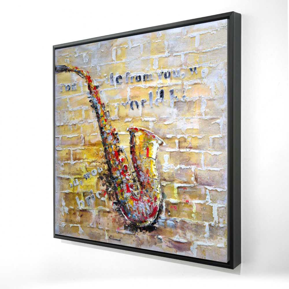 2081-3636-MU9 36 x 36 in. Saxophone on Brick Wall - Industrial Framed Canvas Decor