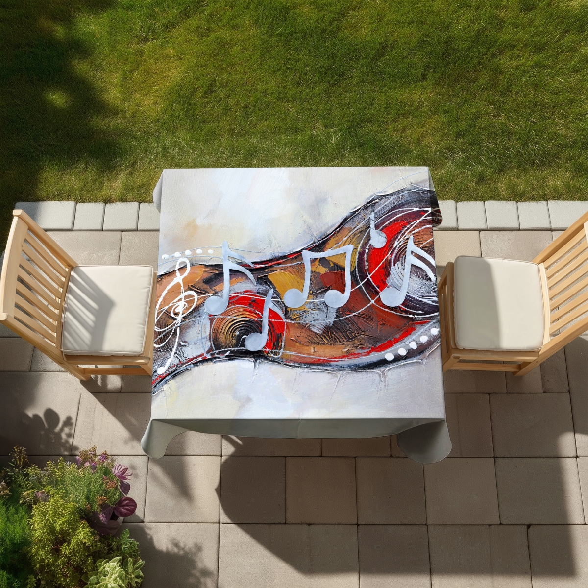 Picture of Begin Home Decor C1TC5858C4MARV 58 x 58 in. Abstract Serenade - Musical Tablecloth for Home Decor