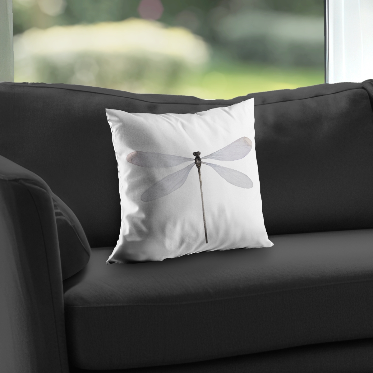 C1PC1414RFWENE 14 x 14 in. Minimalist Dragonfly Gray Poly Twill Throw - Home Decor