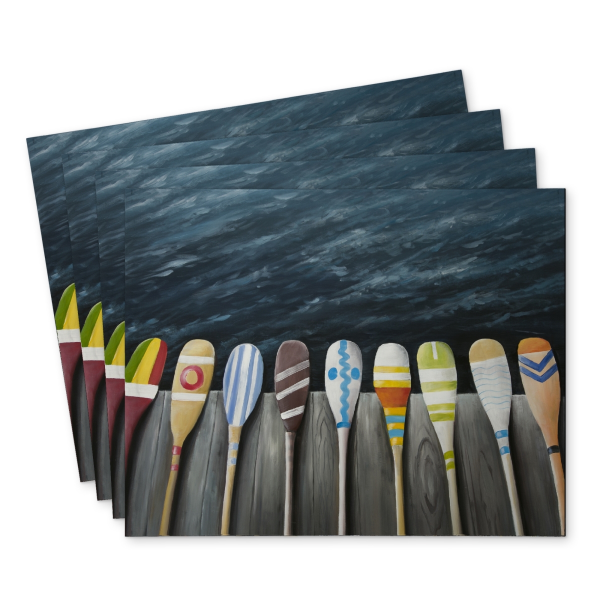 Picture of Begin Home Decor C4PP1418I390DY 14 x 18 in. Colorful Paddles on the Dock - Polyester Placemat for Home Decor - Set of 4