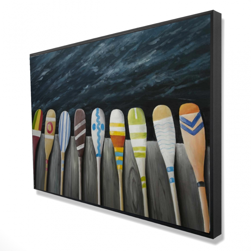2081-2436-SP54 24 x 36 in. Colorful Paddles on the Dock - Marine Canvas for Man Cave Decor