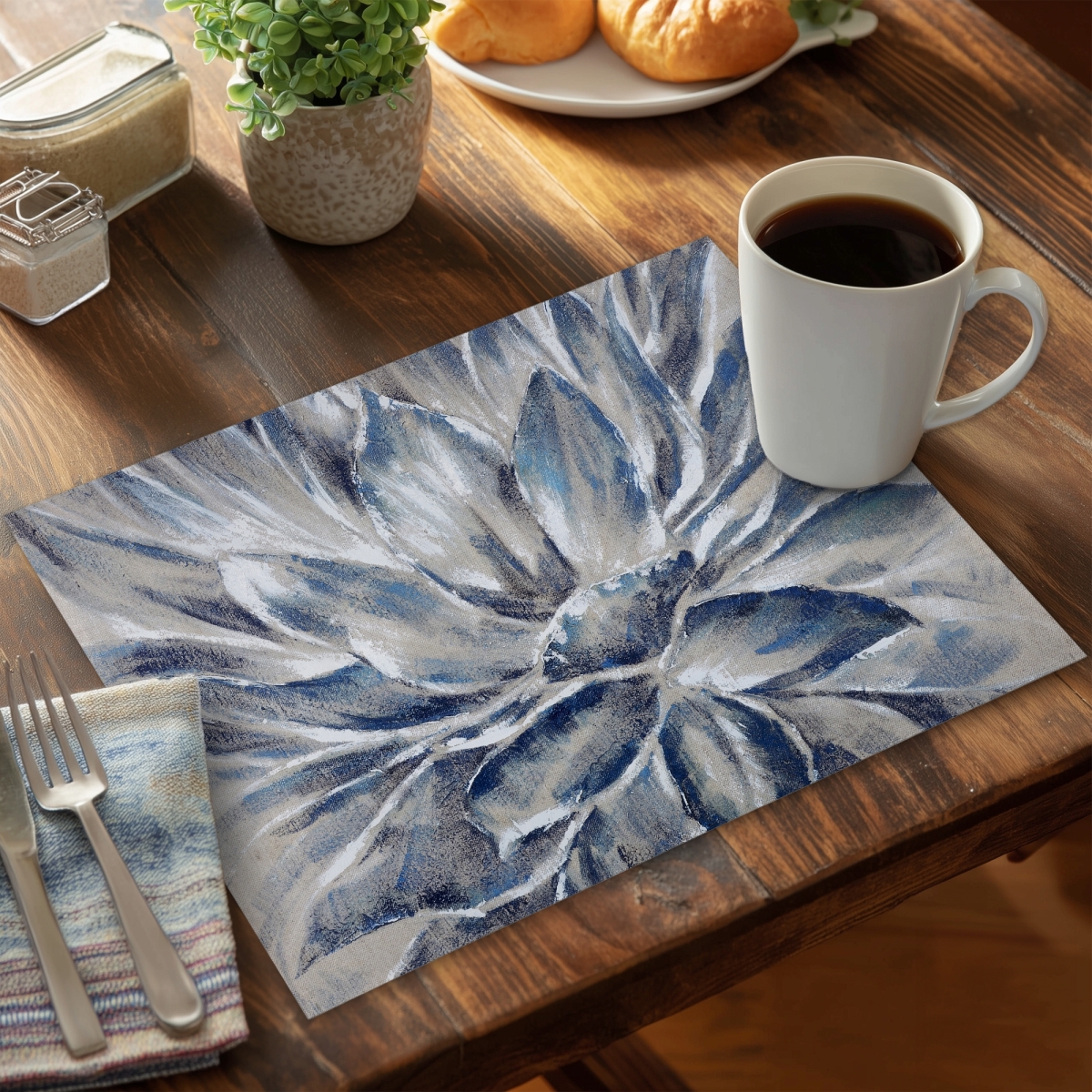 Picture of Begin Home Decor C4PP1418GLH9S9 14 x 18 in. Blue & Gray Flower Polyester Placemat for Home Decor - Set of 4
