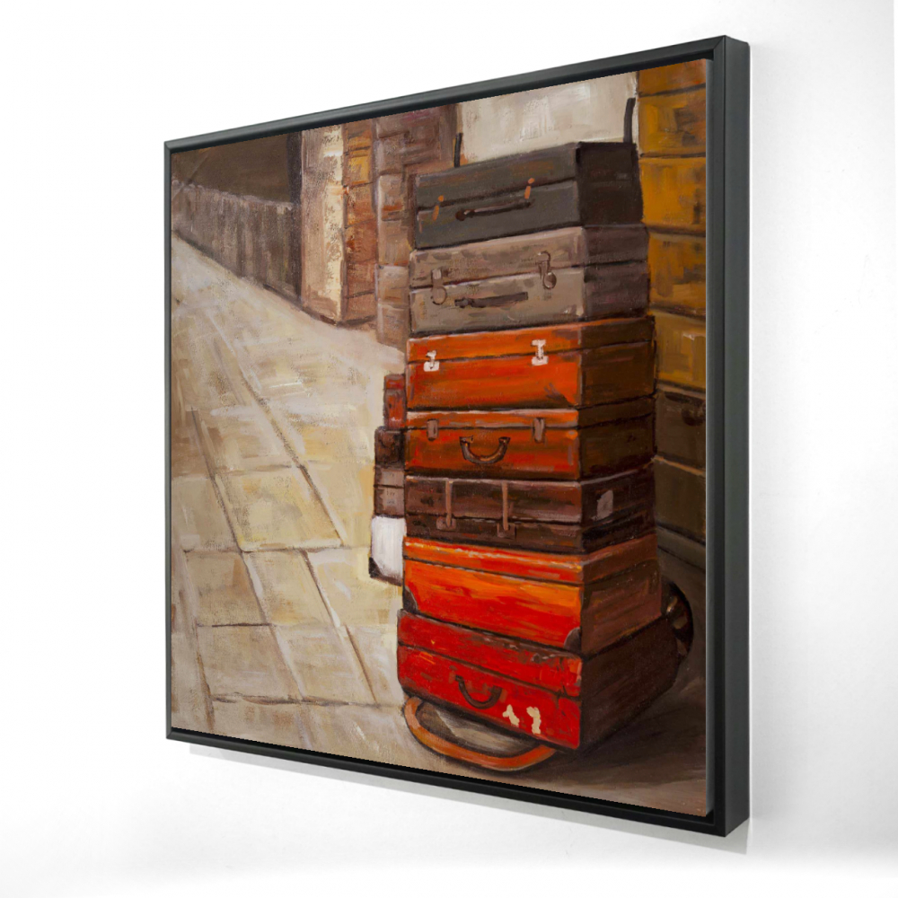 2081-3636-SL2 36 x 36 in. Old Traveling Suitcases - Beige Still Life Framed Canvas Decor