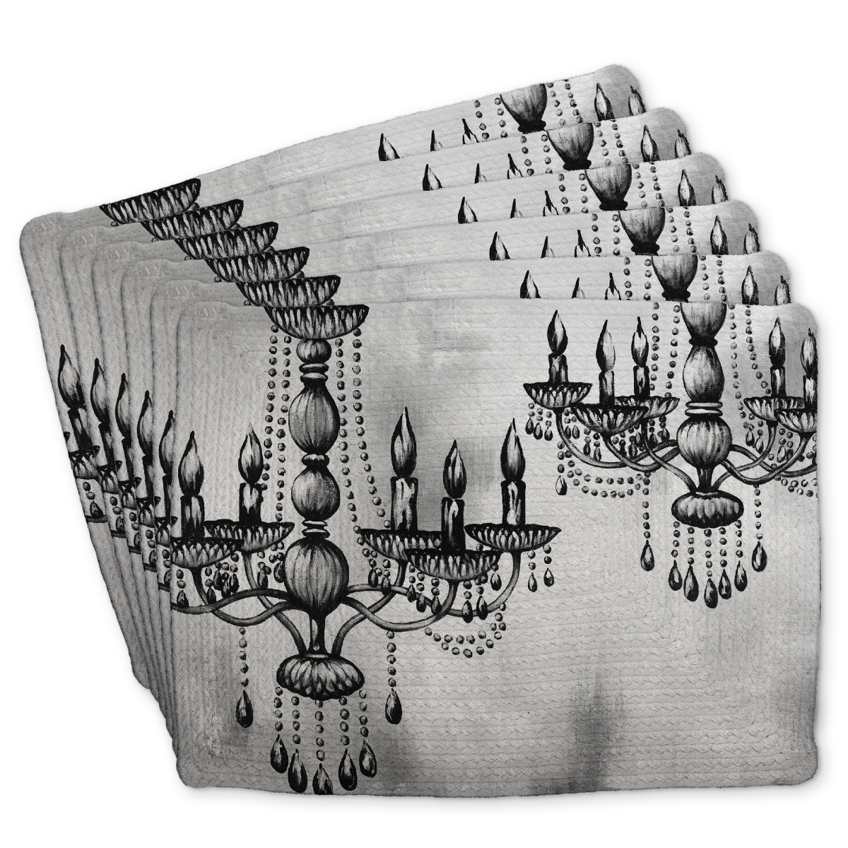 Picture of Begin Home Decor C6BP1418ZE0FOQ 14 x 18 in. Two Crystal Chandeliers - Braided Polyester Placemat for Home - Set of 6
