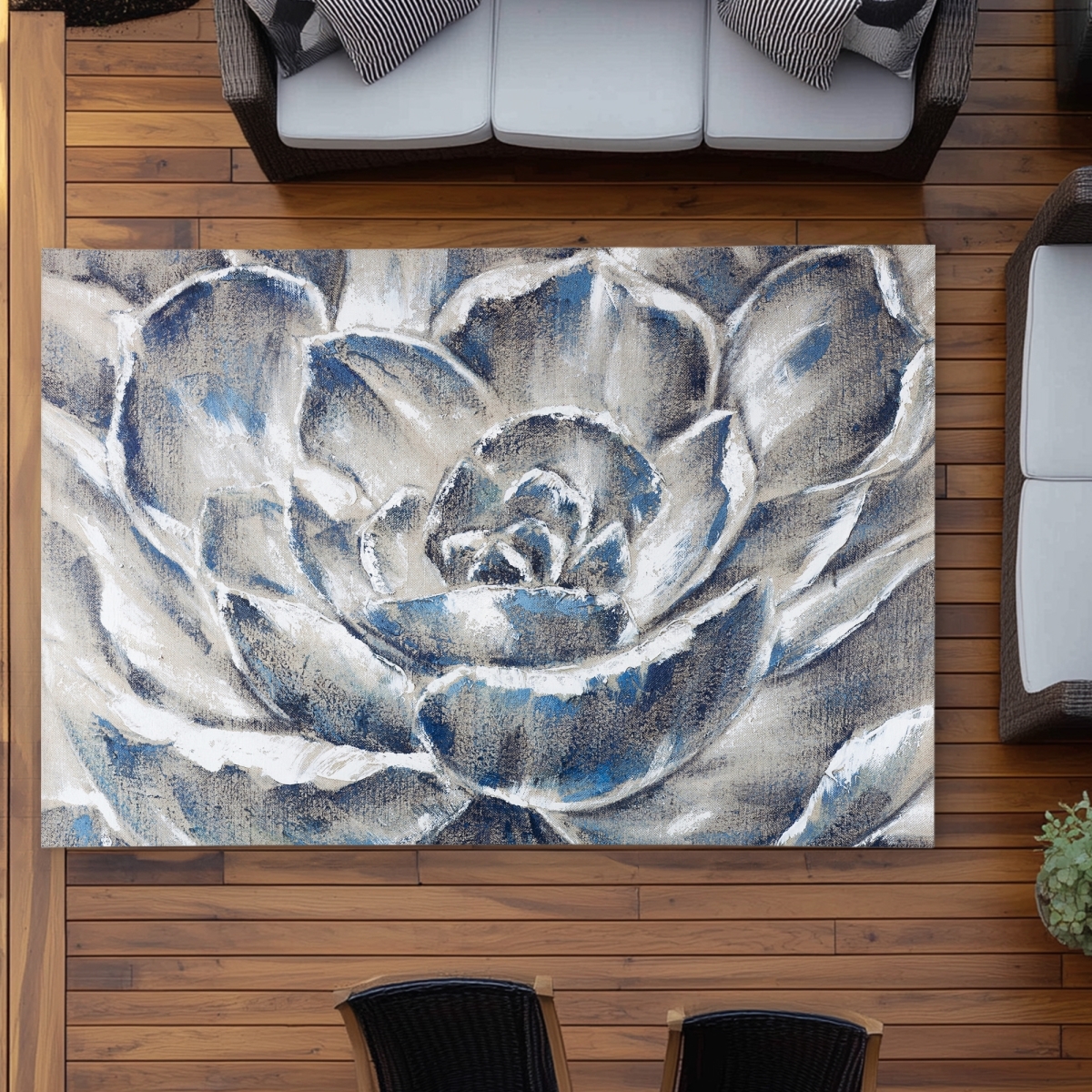 C1ROAR57KTYY9L 5 x 7 ft. Gray & Blue Flower Outdoor Area Rug - Contemporary Home Decor - Rectangle