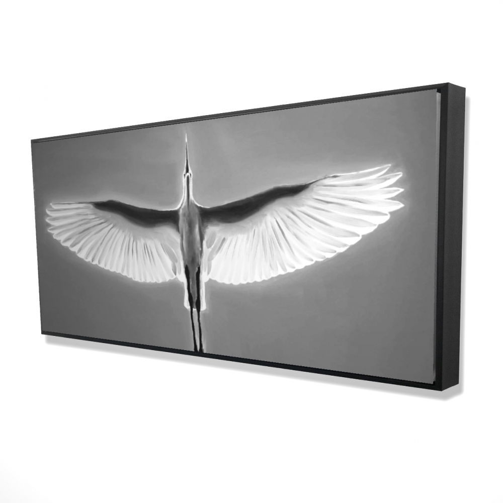 2081-2448-AN445 24 x 48 in. Great Blue Heron in Flight - Framed Canvas Home Decor