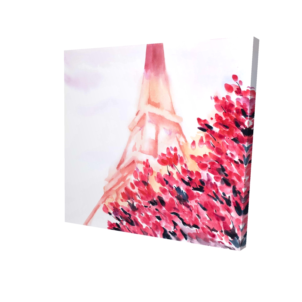 2080-3636-ST55 36 x 36 in. Pink Eiffel Tower - Romantic Flowers Canvas for Home Decor