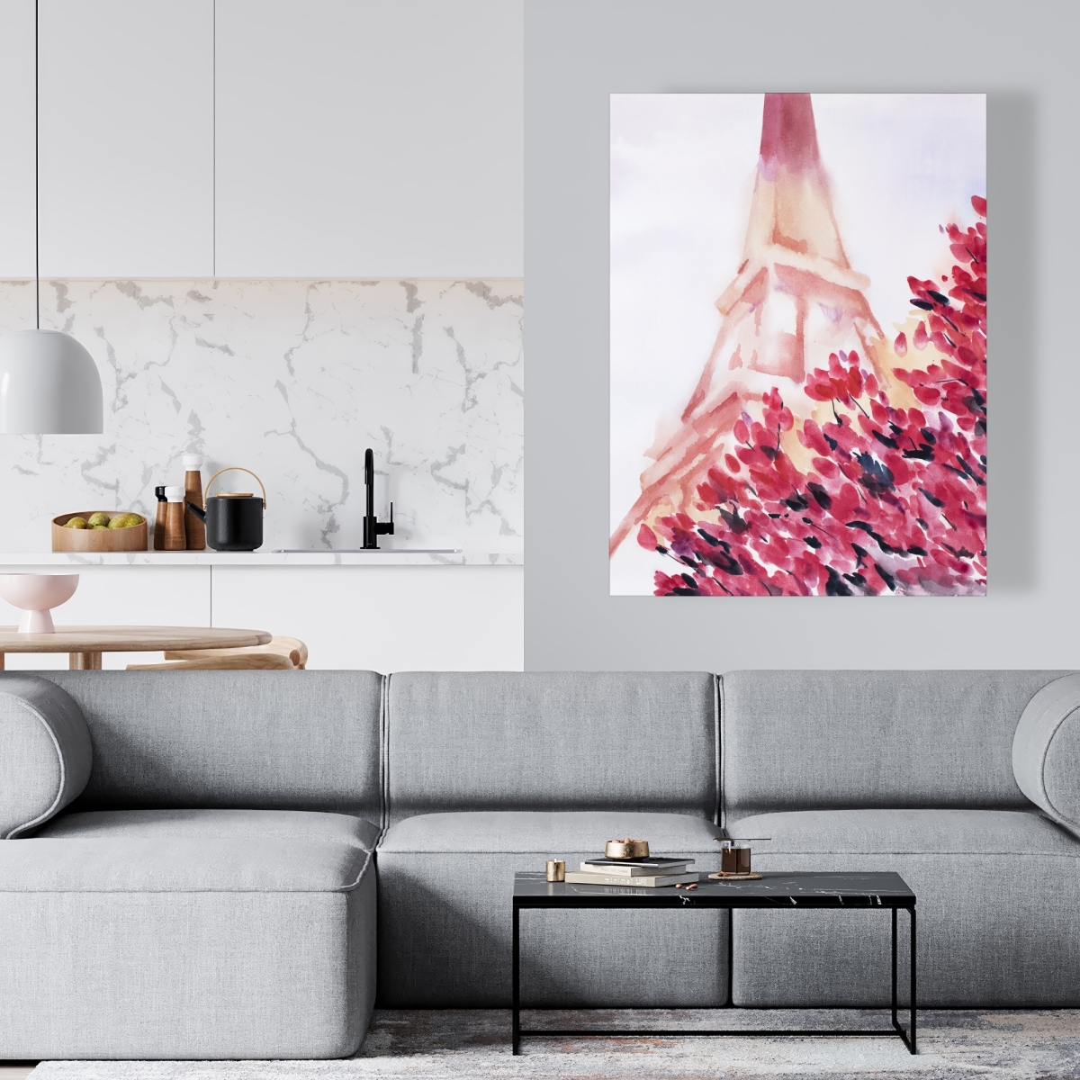 C1RC3648DBMOOB 36 x 48 in. Pink Eiffel Tower - Romantic Flowers Canvas for Home Decor