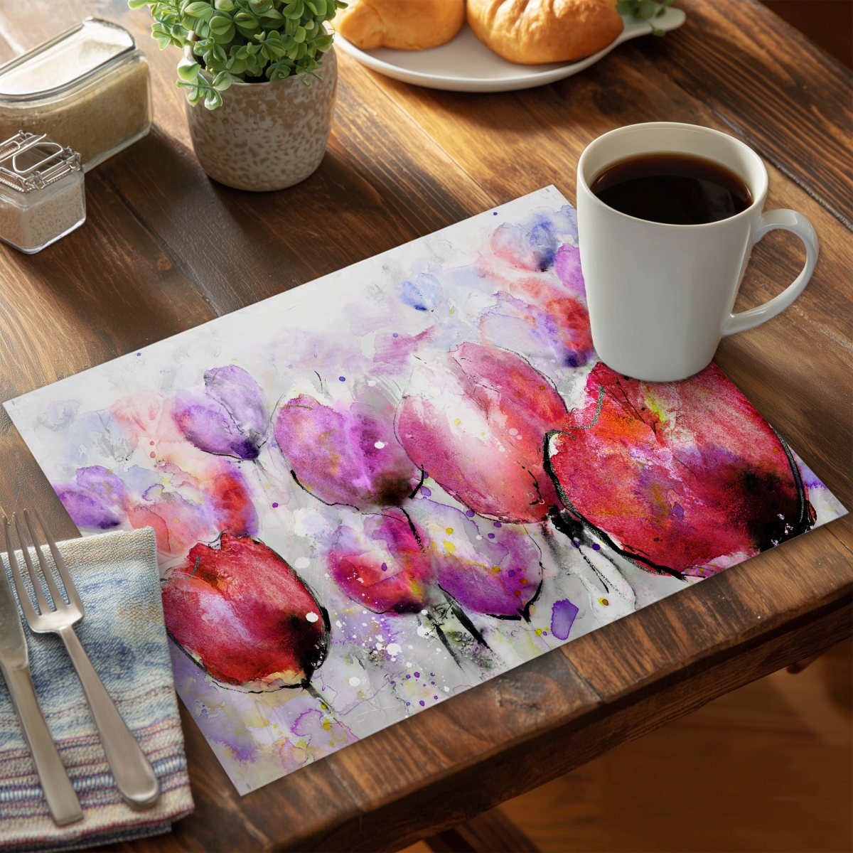 Picture of Begin Home Decor C4PP1418EDRQ3X 14 x 18 in. Pink Tulips Field Polyester Placemat - Home Decor Accent - Set of 4