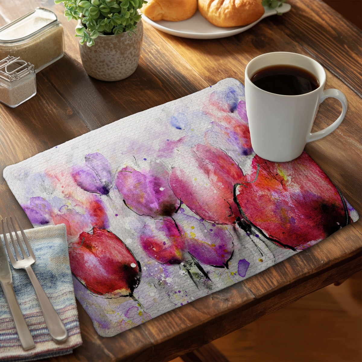Picture of Begin Home Decor C6BP1418NK2HVE 14 x 18 in. Pink Tulips Field Braided Polyester Placemat - Home Decor - Set of 6