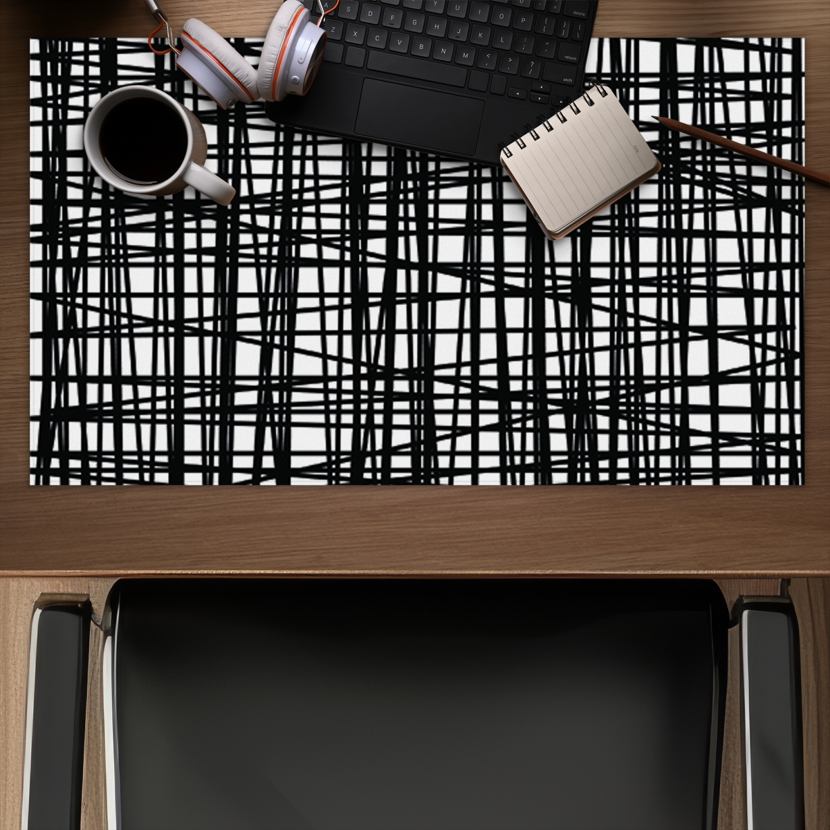 C1DM1424CIB4I5 14 x 24 in. Abstract Small Stripes Black Bedroom Gaming Mat - Home Decor
