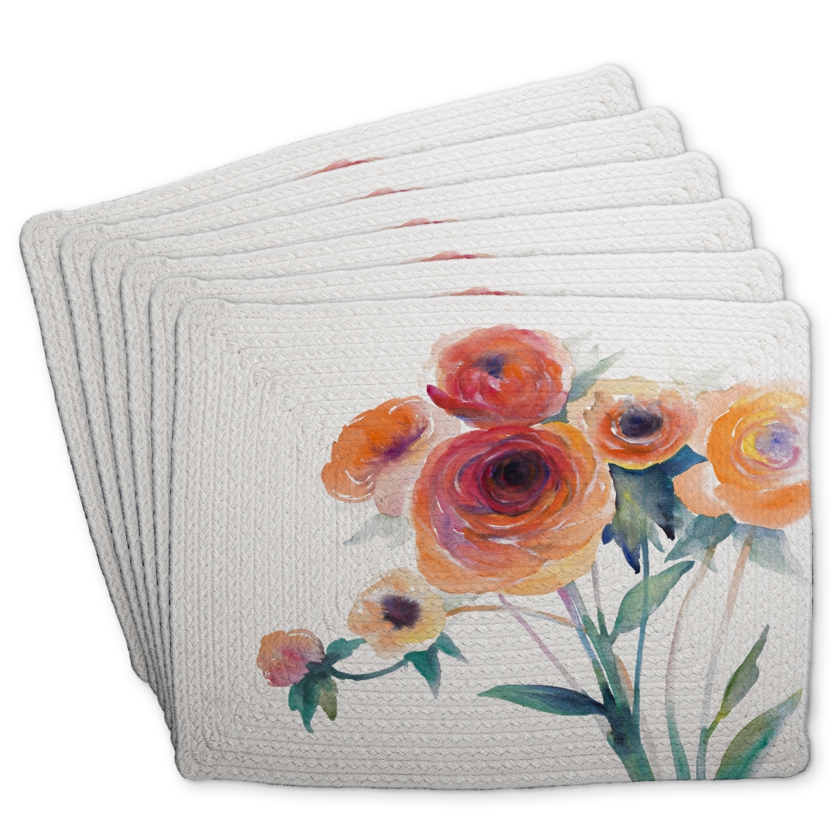 Picture of Begin Home Decor C6BP14180K9WTY 14 x 18 in. Watercolor Flowers Braided Polyester Placemat - Home Decor - Set of 6