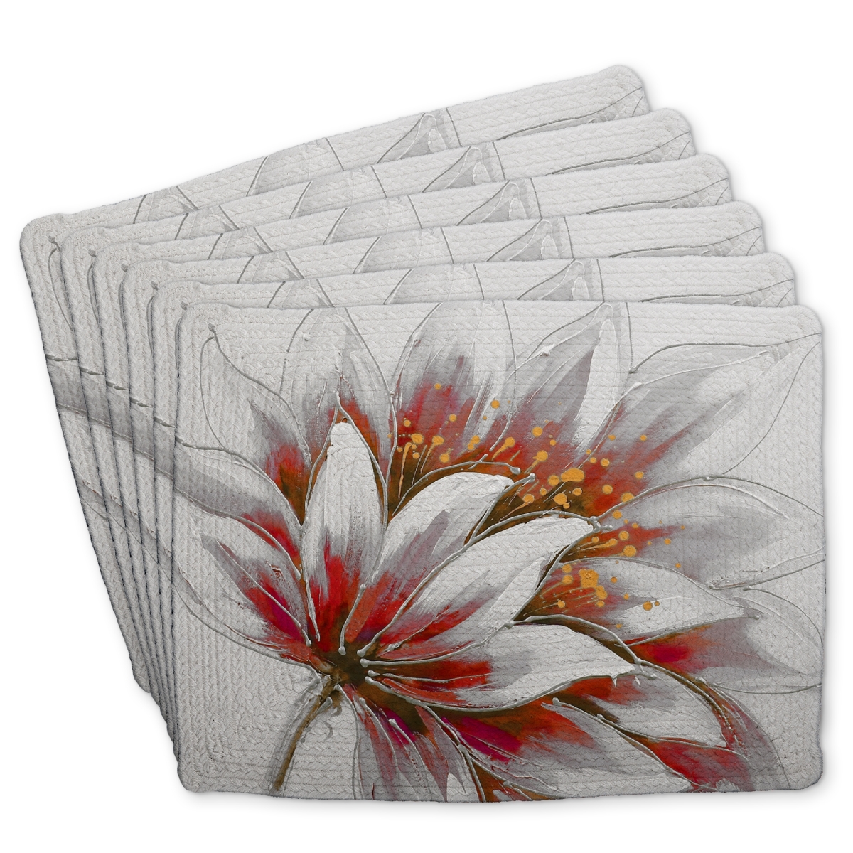 Picture of Begin Home Decor C6BP14186QLLCC 14 x 18 in. Red Flower with Gold Center - Braided Polyester Placemat - Set of 6