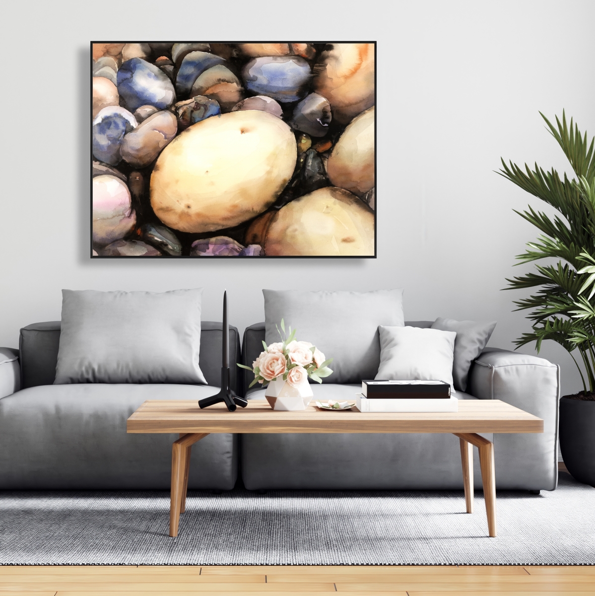 C1FC3648DA19FK 36 x 48 in. Beach Pebbles - Kitchen Shapes Framed Canvas Home Decor