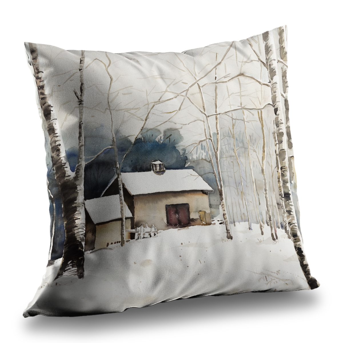 C1PC14145EN3S6 14 x 14 in. Small Winter Barn - Building Bathroom Poly Twill Throw Decor