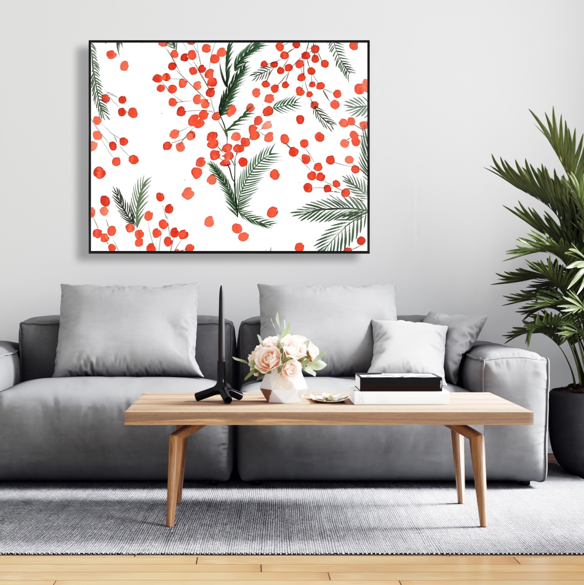 C1FC36480AWNIH 36 x 48 in. Mistletoe Leaf Pattern - Green Minimalist Framed Canvas Decor