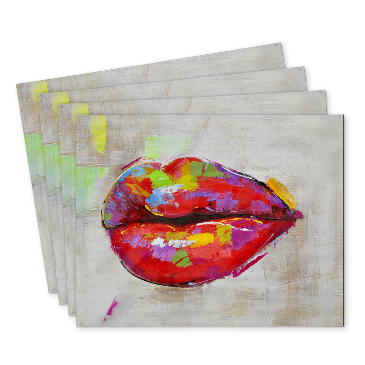 Picture of Begin Home Decor C4PP14185BX6RS 14 x 18 in. Colorful Lips Polyester Placemat - Home Decor Essentials - Set of 4