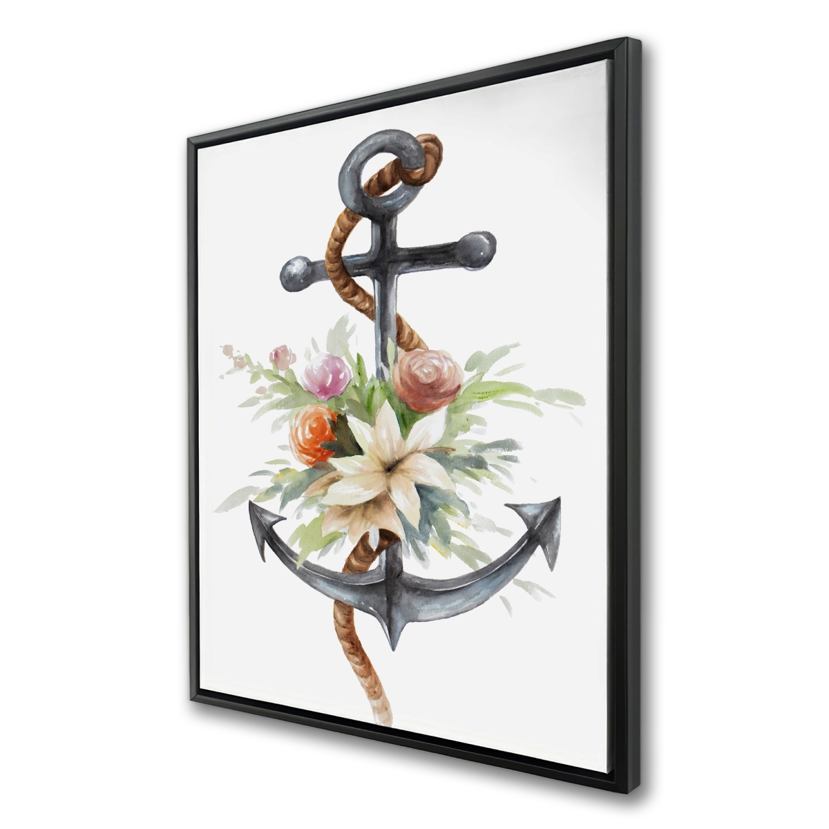 C1FC3648ZNHNM1 36 x 48 in. Anchor with Flowers - Gray Flowers Framed Canvas Decor