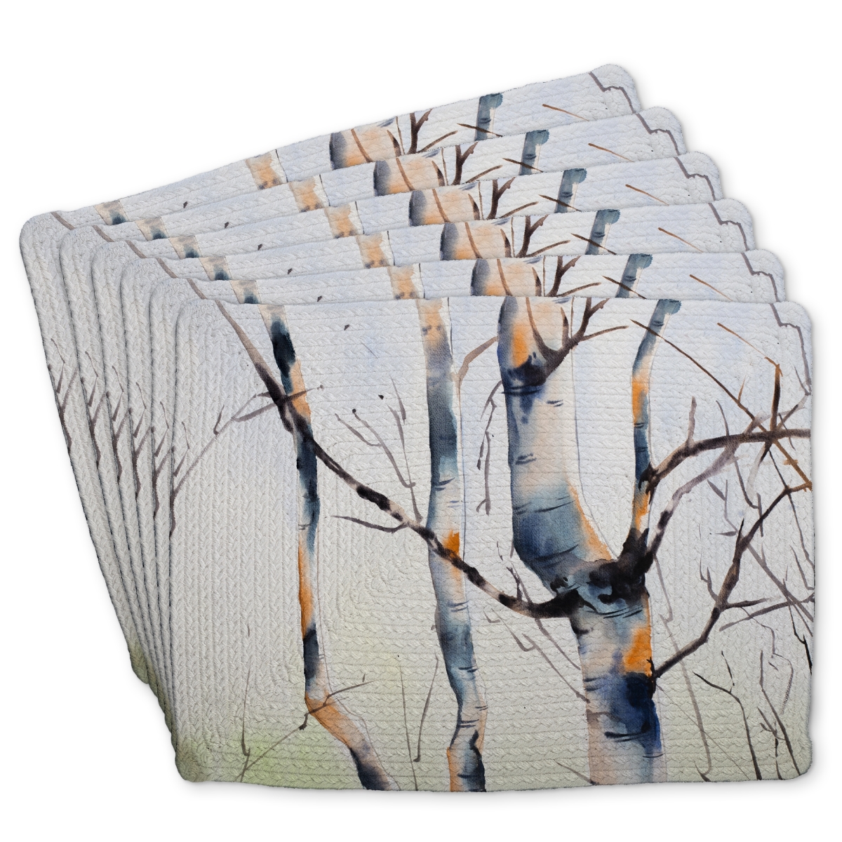Picture of Begin Home Decor C6BP1418MBE3ZC 14 x 18 in. Three Small Birch Trees - Braided Polyester Placemat for Home Decor - Set of 6