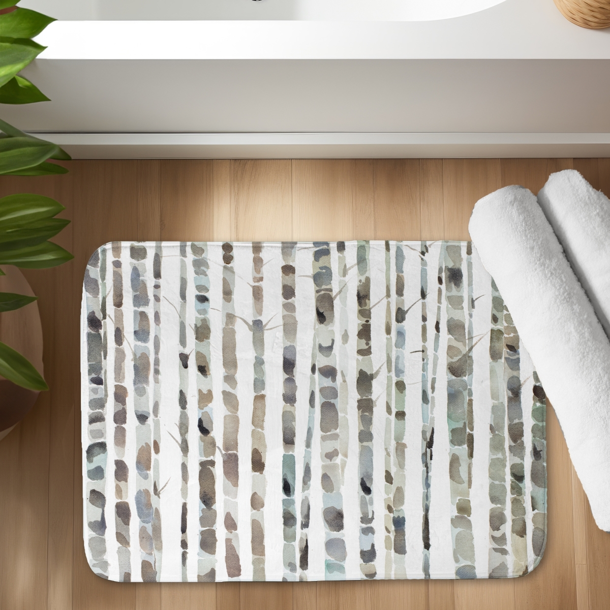 C1BM17242FG89G 17 x 24 in. Watercolor Birch Tree Forest Bath Mat - Home Decor