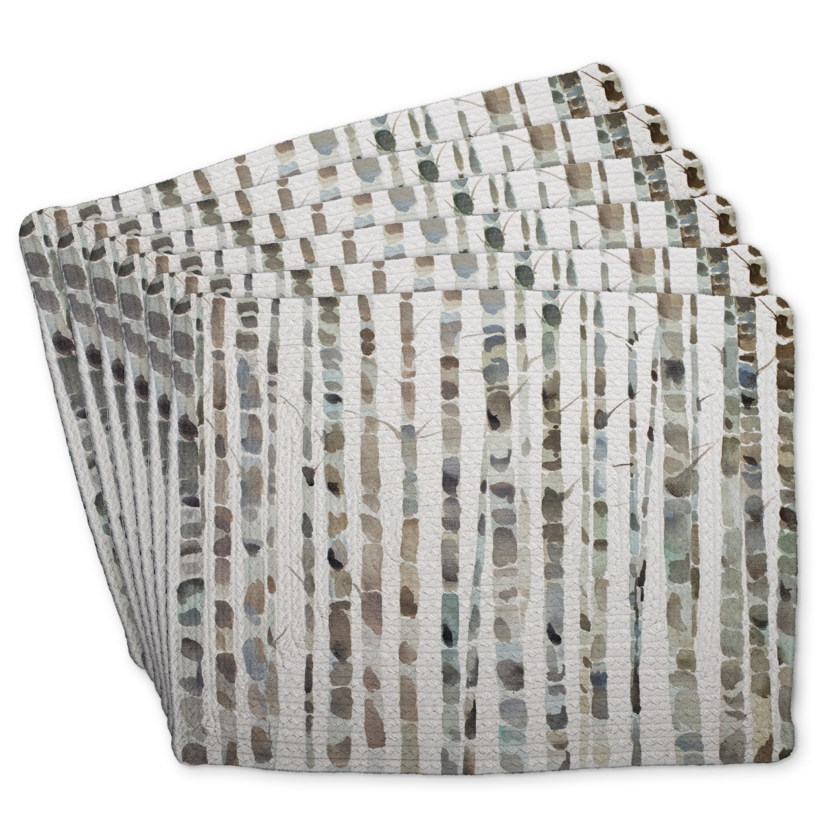 Picture of Begin Home Decor C6BP1418SDJ0U5 14 x 18 in. Watercolor Birch Tree Forest Braided Polyester Placemat - Home Decor - Set of 6