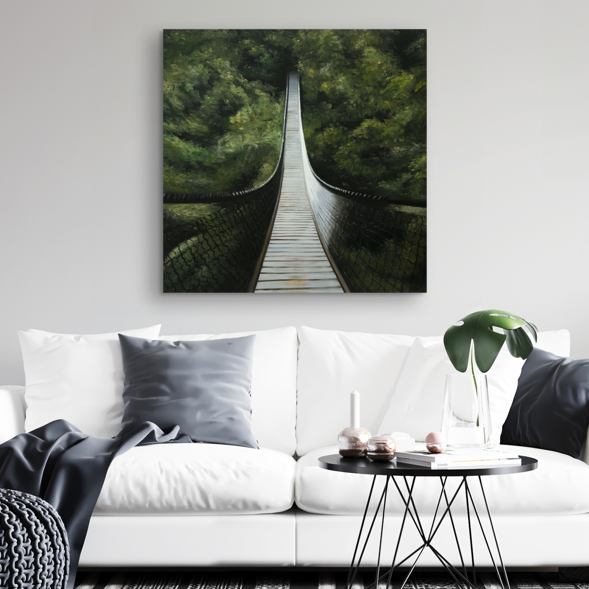 C1RC3232D13RF1 32 x 32 in. Suspended Bridge in the Forest - Modern Canvas Home Decor
