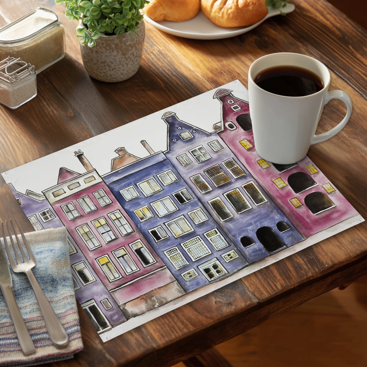 Picture of Begin Home Decor C4PP1418J8YH3R 14 x 18 in. Old Historic Houses Amsterdam Polyester Placemat - Home Decor - Set of 4