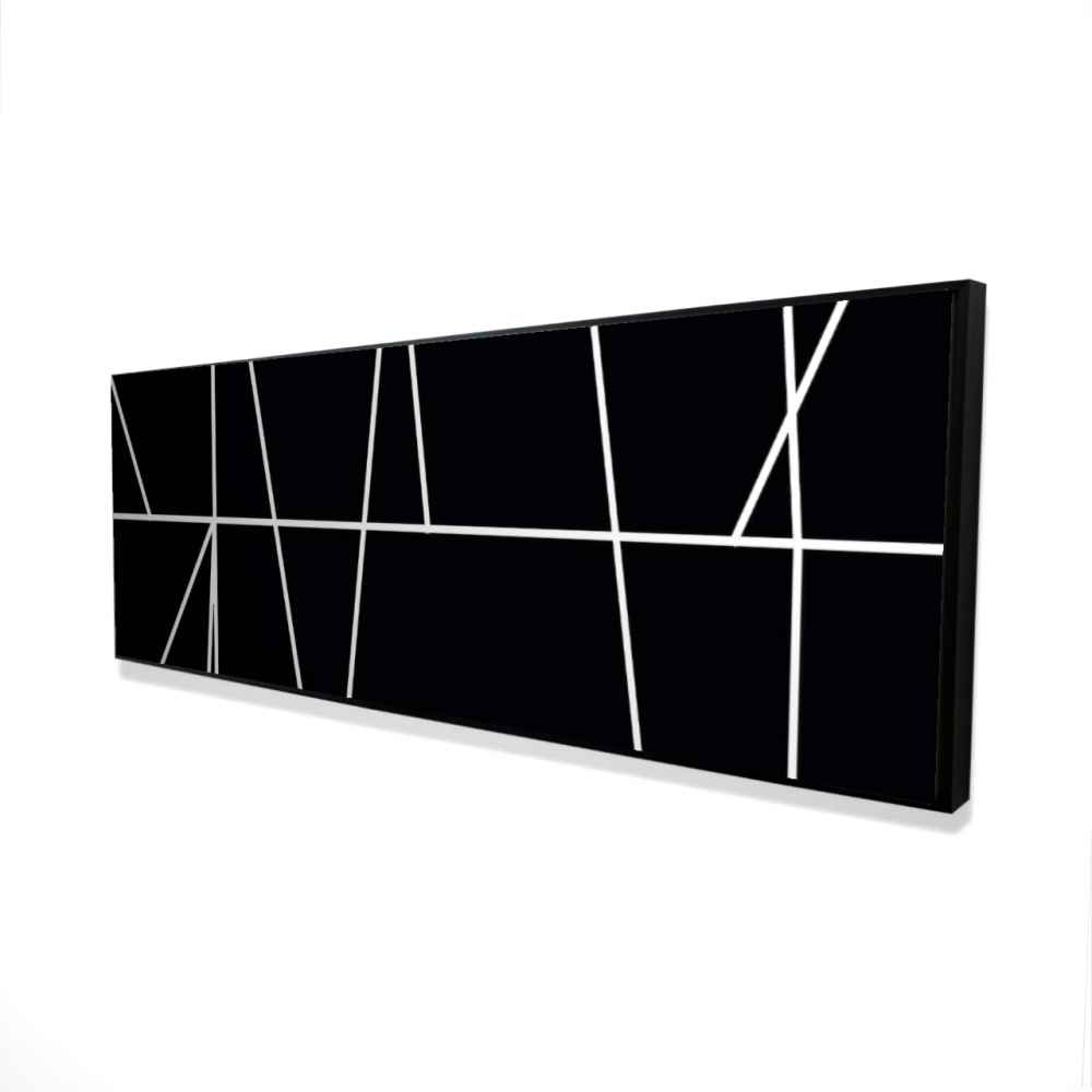 2081-2060-AB29 20 x 60 in. White Stripes on Black Background - Abstract Framed Canvas Decor