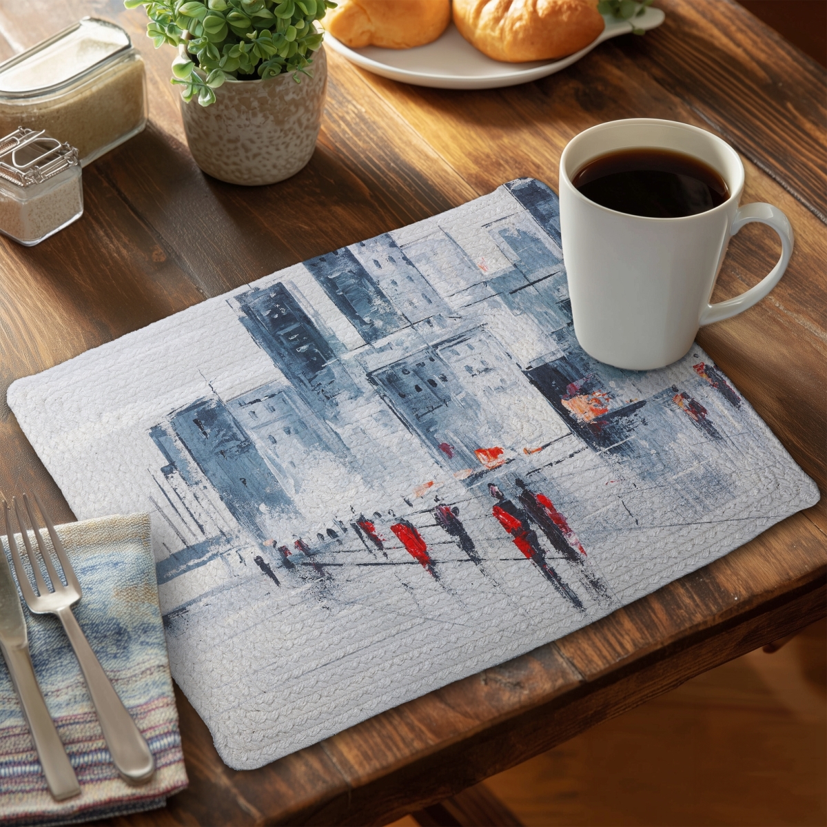 Picture of Begin Home Decor C6BP141898P1D5 14 x 18 in. Walk in the City Braided Polyester Placemat for Home Decor - Set of 6