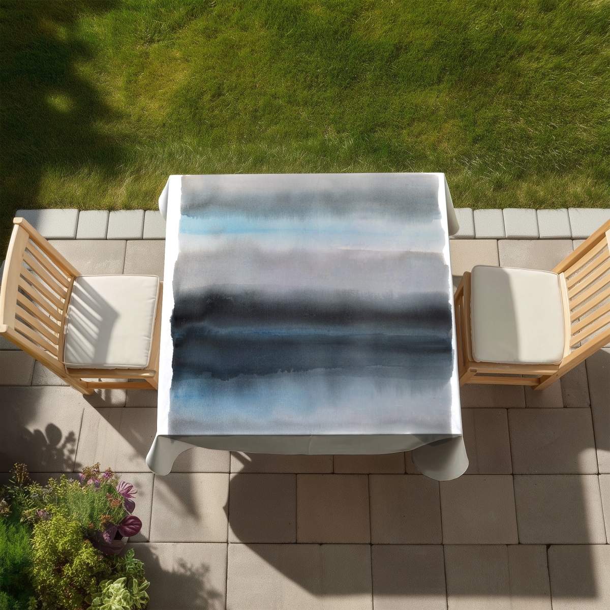 Picture of Begin Home Decor C1TC5858M7Y1J7 58 x 58 in. Shade of Blue - Contemporary Abstract Tablecloth for Home Decor