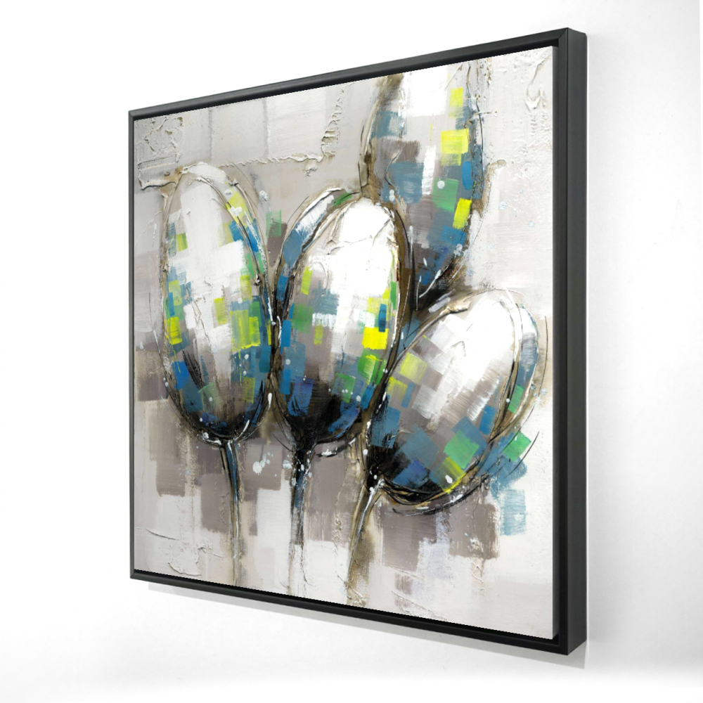 2081-3636-FL71 36 x 36 in. Abstract Blue Tulips - Modern Framed Canvas for Home Decor