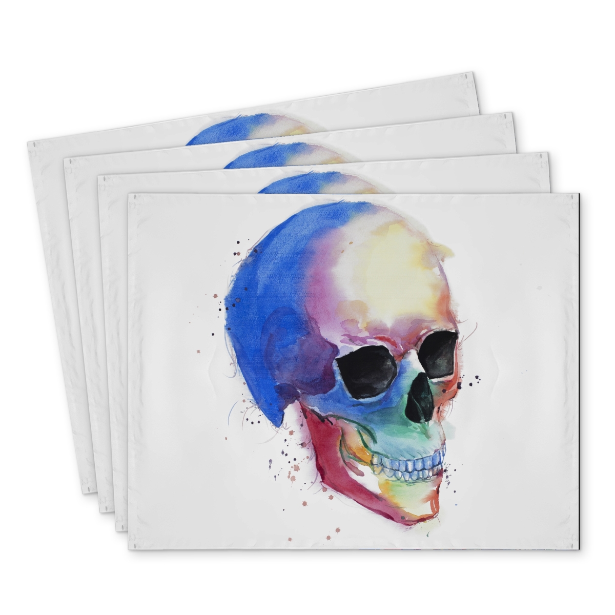 Picture of Begin Home Decor C4PP14189FY8ZY 14 x 18 in. Watercolor Colorful Skull Profile Polyester Placemat - Home Decor - Set of 4