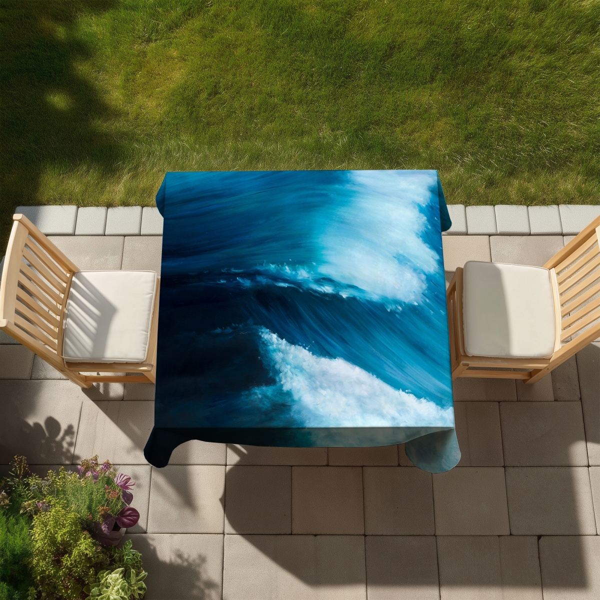 Picture of Begin Home Decor C1TC585896YWX6 58 x 58 in. Unleashed Sea Coastal Livingroom Tablecloth for Indoor Outdoor