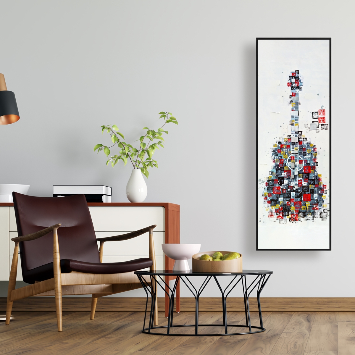 C1FC1648KLRVRQ 16 x 48 in. Abstract Geometric Guitar - Contemporary Framed Canvas Art