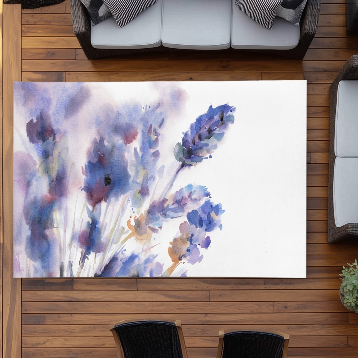 C1ROAR57LE84PA 5 x 7 ft. Watercolor Lavender Flowers Rug - Farmhouse Bathroom Decor - Rectangle