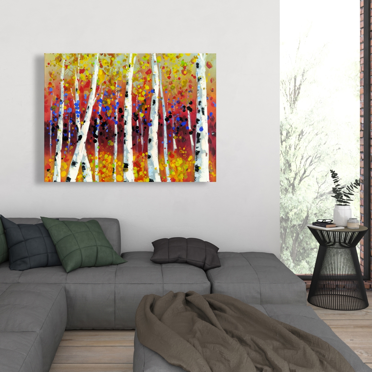 C1RC36485QGLZH 36 x 48 in. Colored Birches - Contemporary Trees Canvas for Home Decor