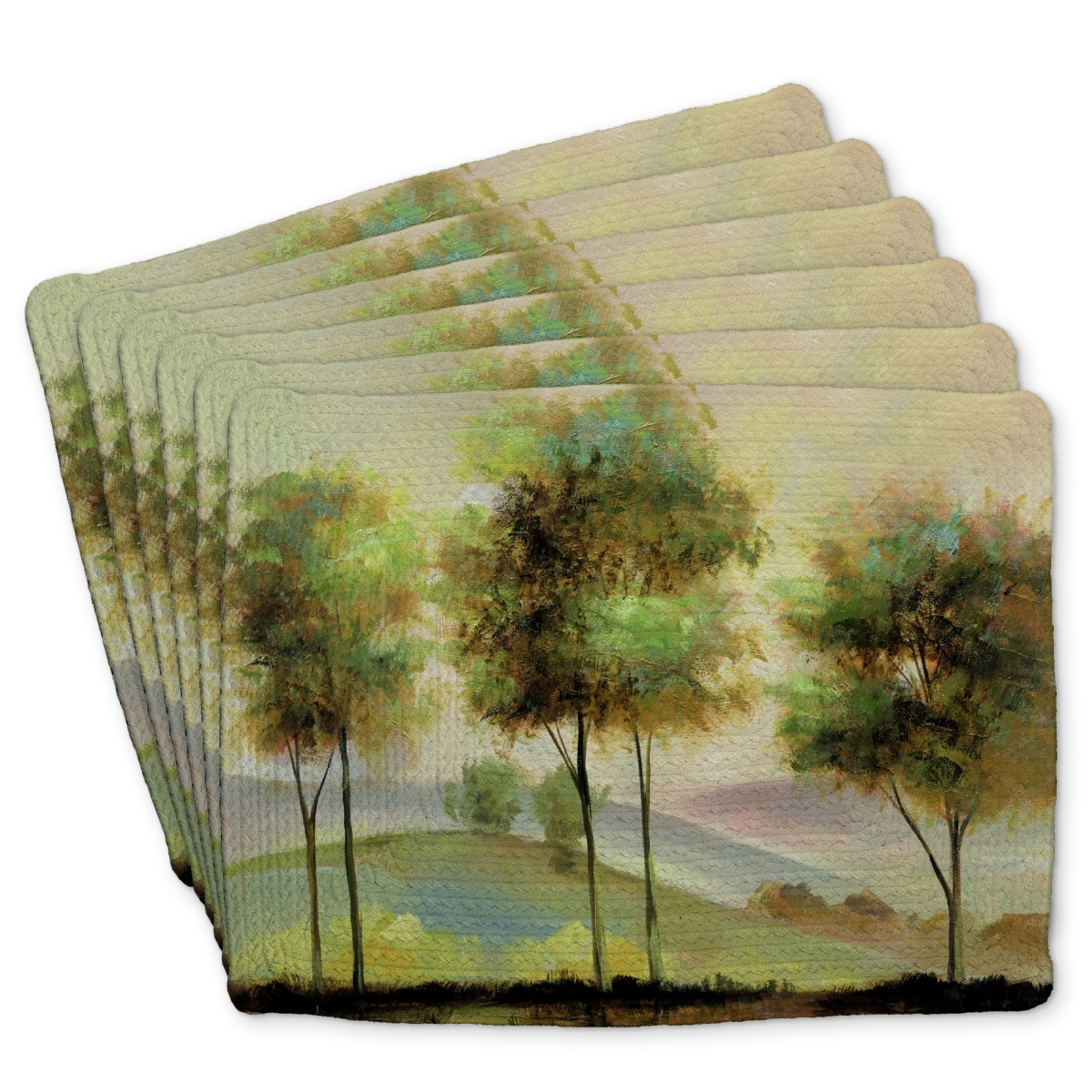 Picture of Begin Home Decor C6BP1418E278X7 14 x 18 in. Trees Near the Lake - Braided Polyester Placemat for Home Decor - Set of 6