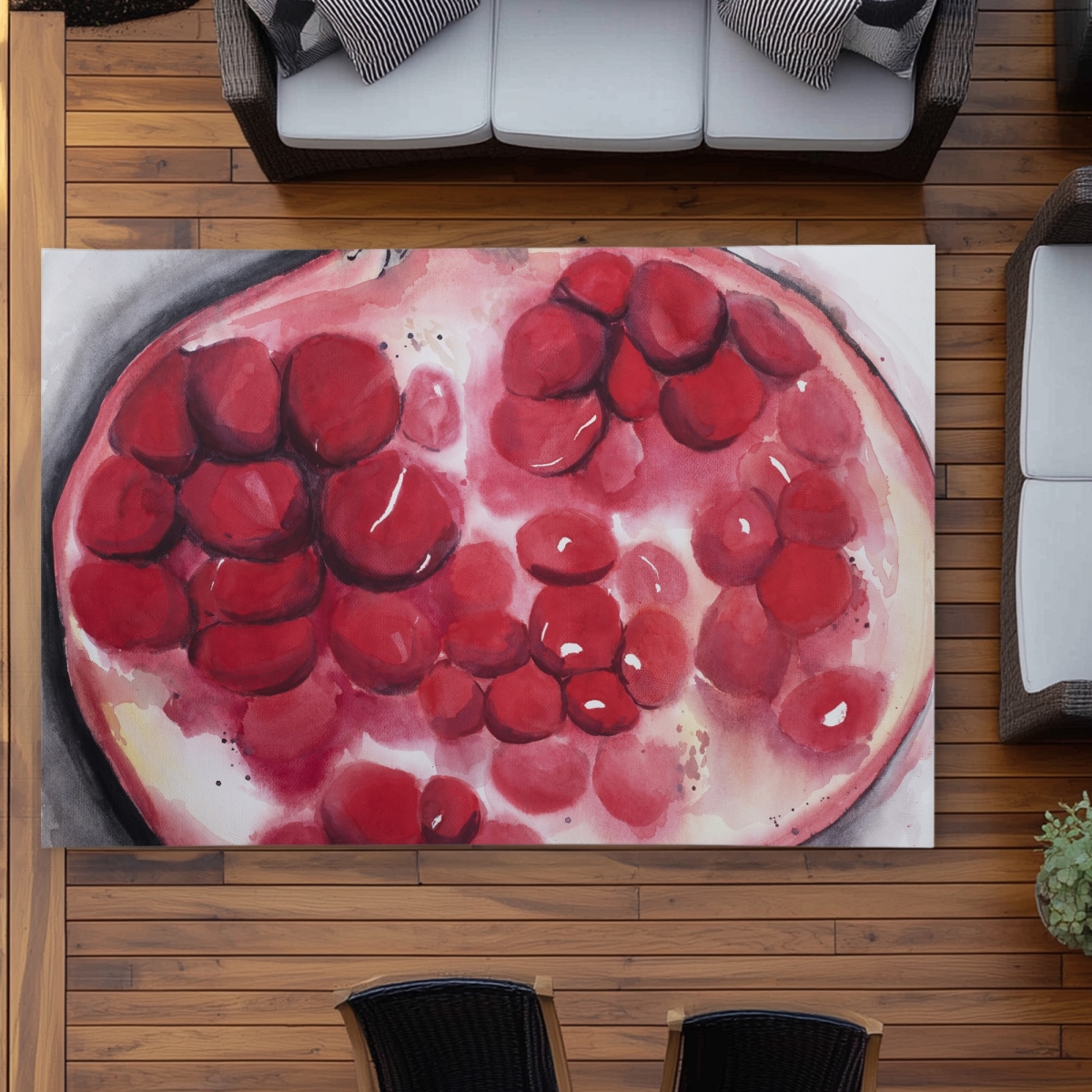 C1ROAR57ES7IZZ 5 x 7 ft. Open Pomegranate Outdoor Area Rug - Food Illustrative Home Decor - Rectangle