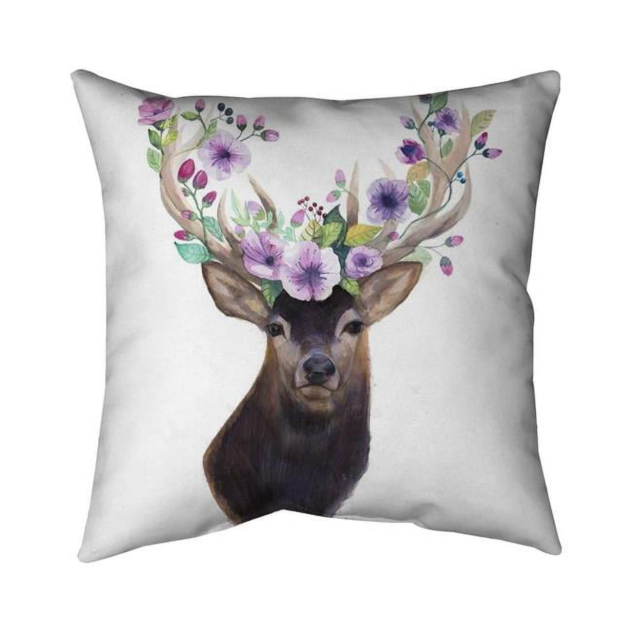 18 x 18 in. Roe Deer Head with Flowers-Double Sided Print Indoor Pillow