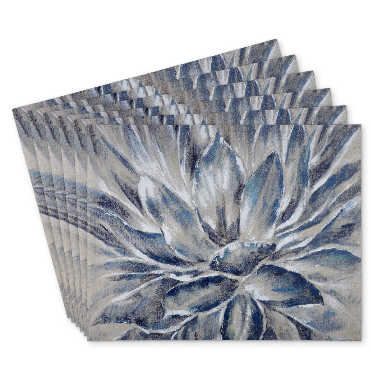 Picture of Begin Home Decor C6PP14180FNGSY 14 x 18 in. Blue & Gray Flower Polyester Placemat for Home Decor - Set of 6