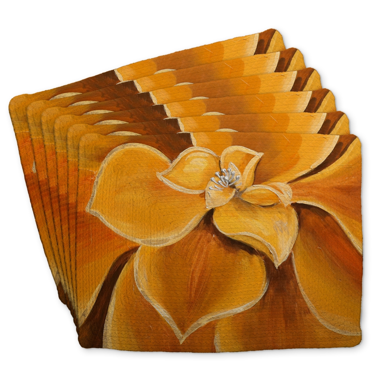Picture of Begin Home Decor C6BP1418NOM6TN 14 x 18 in. Orange Flower Closeup Braided Polyester Placemat - Home Decor - Set of 6