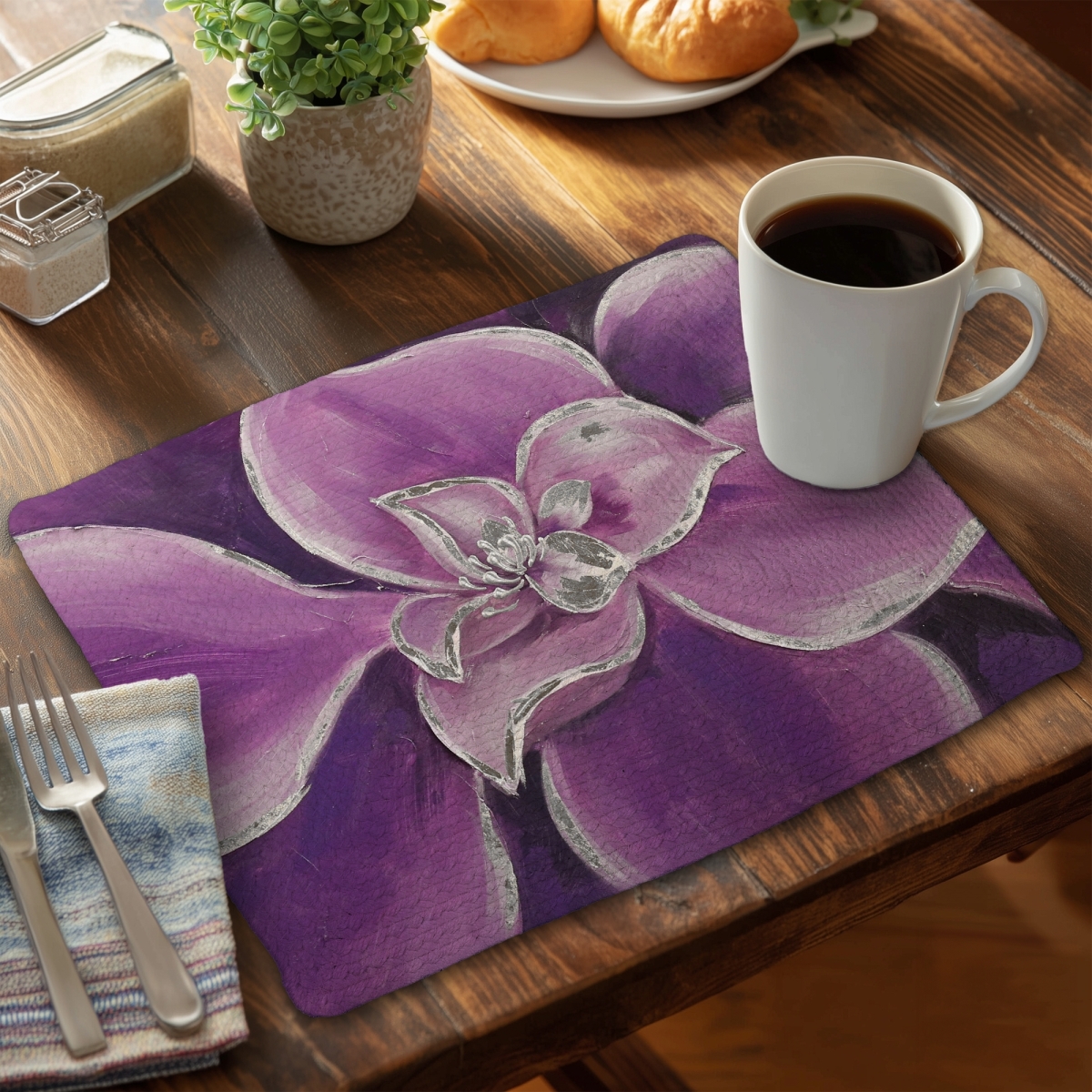 Picture of Begin Home Decor C6BP1418U6HW1R 14 x 18 in. Purple Flower Closeup Braided Polyester Placemat - Home Decor - Set of 6